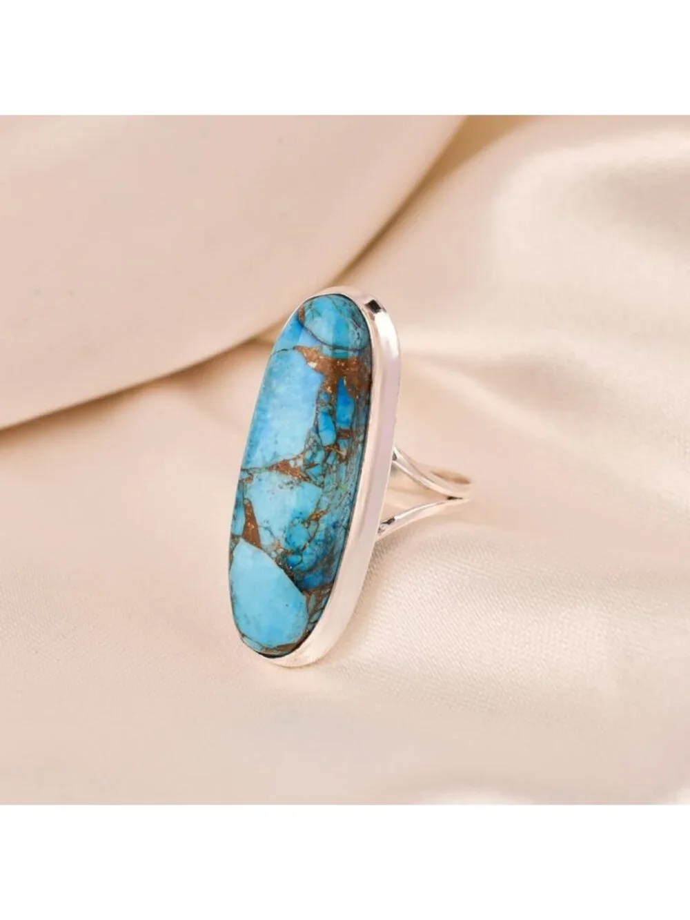 Handmade 925 Sterling Silver Statement Ring with Oval Gemstone - Gift for Her